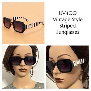 NIP-UV400 Vintage Style Striped Sunglasses